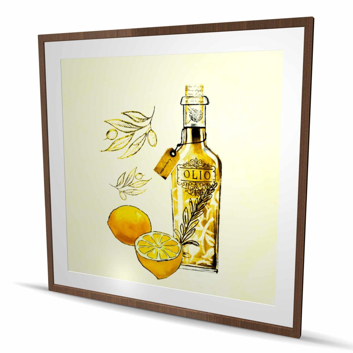C1FM48480CDN94 48 x 48 in. Olive Oil & Lemons Still Life Print - Framed Home Decor