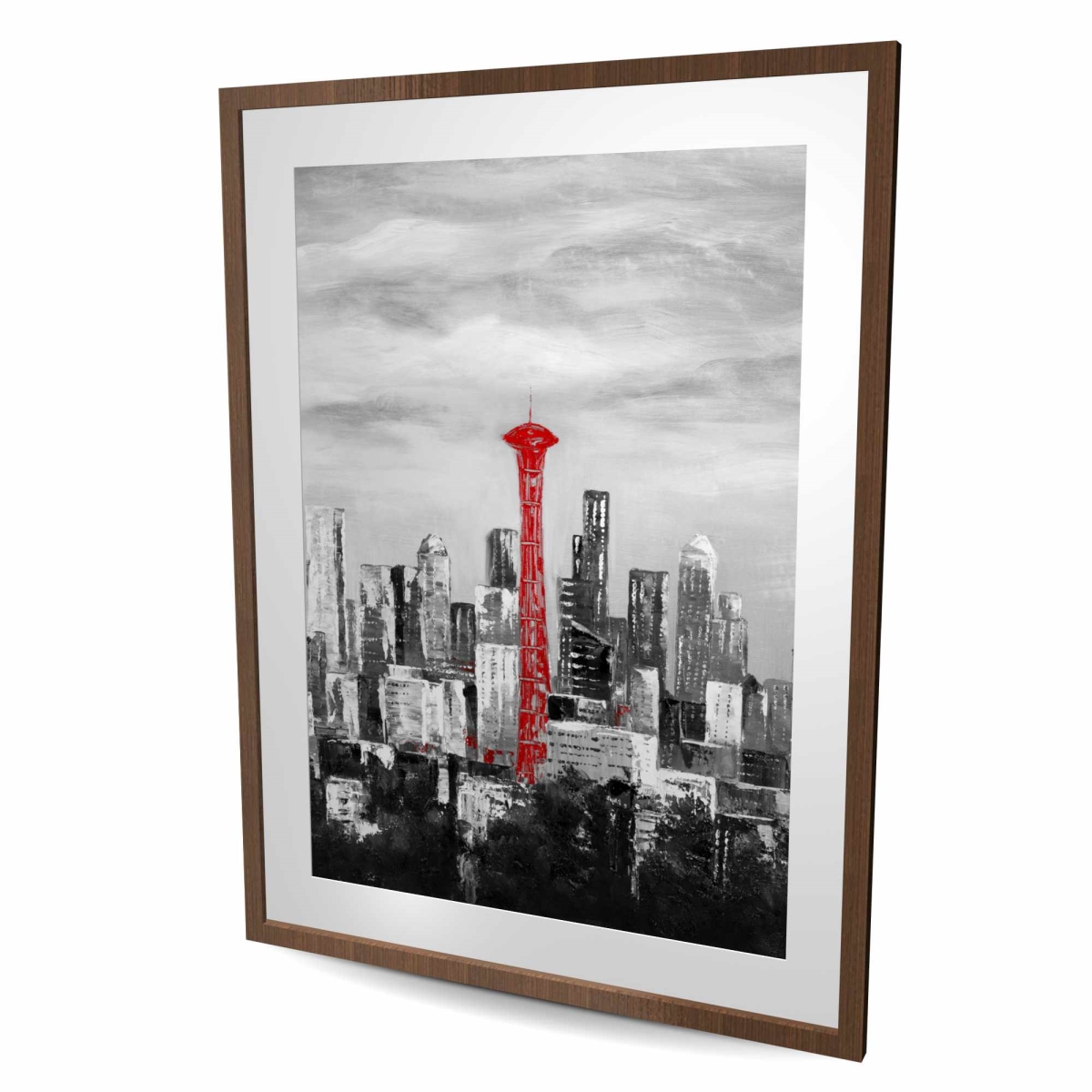 C1FM3648VO4TTT 36 x 48 in. Space Needle in Red - Building Black Framed Matted Print