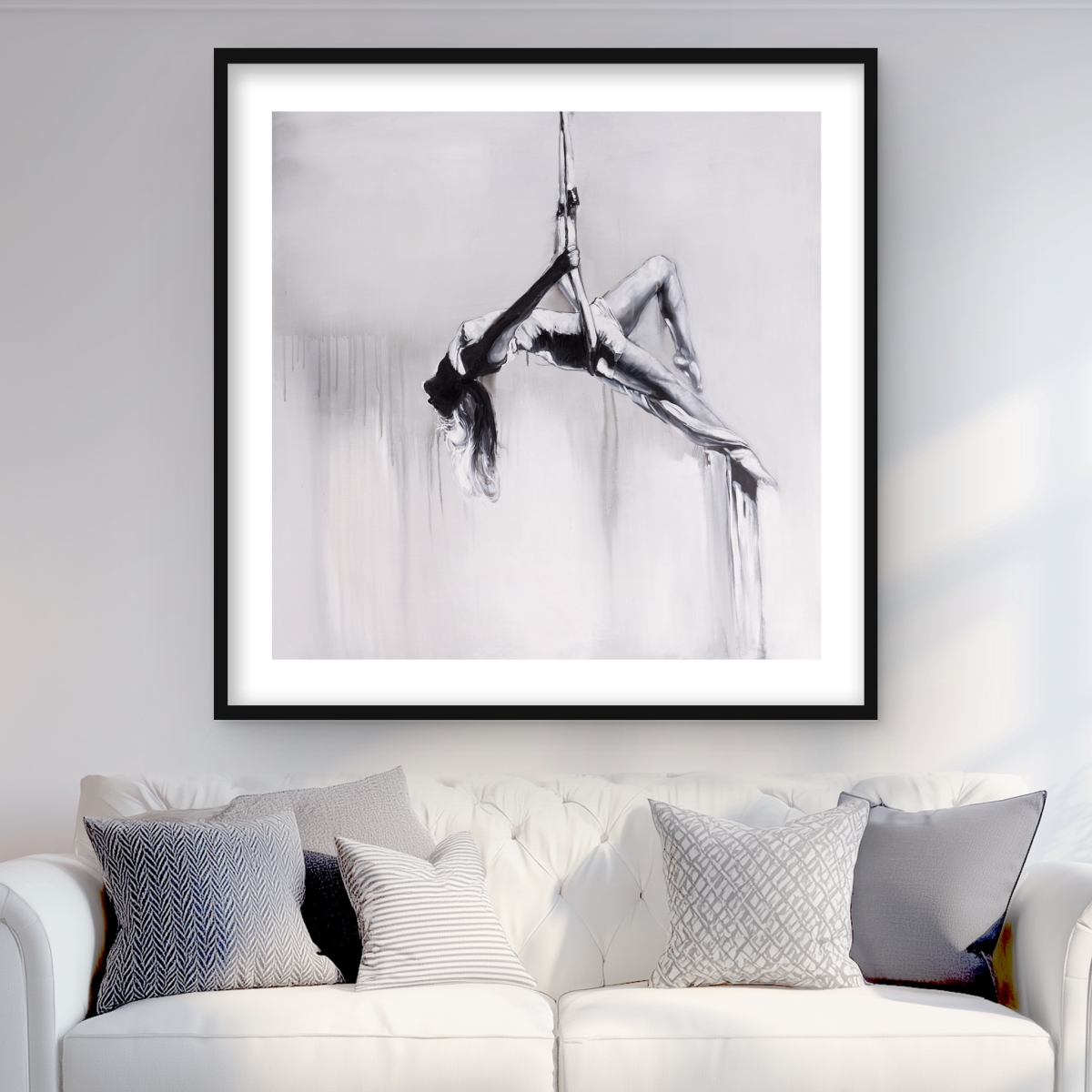 C1FM3636Q50OMP 36 x 36 in. Dancer on Aerial Contortion - Black & White Framed Print