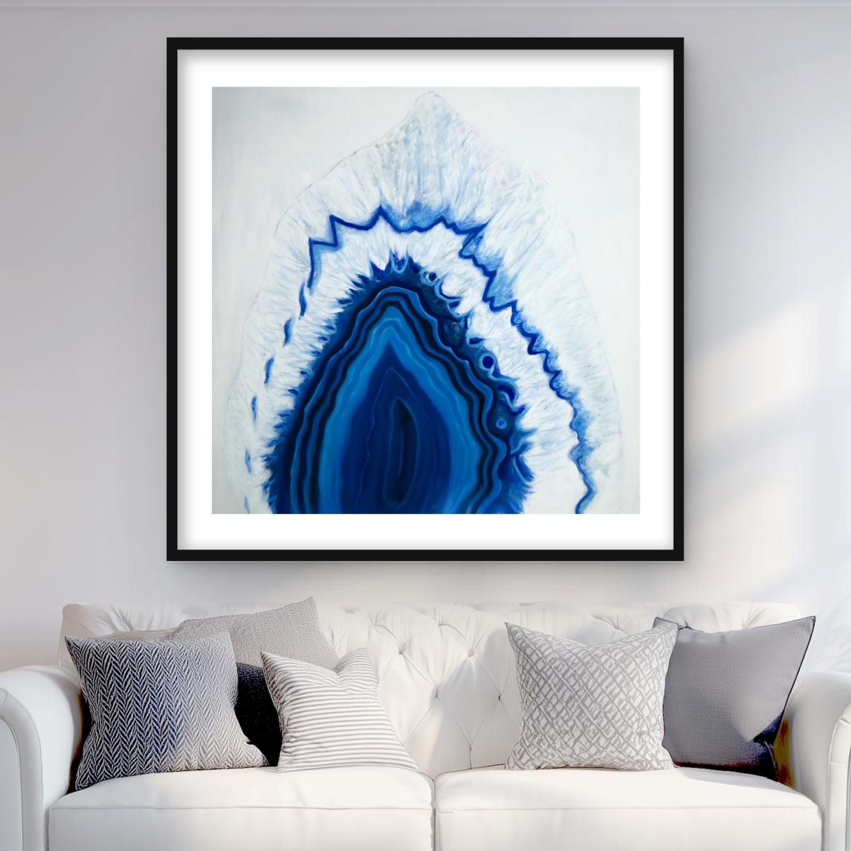 C1FM36365OC8QW 36 x 36 in. Agate Geode Slice - White Bedroom Framed Matted Print Decor