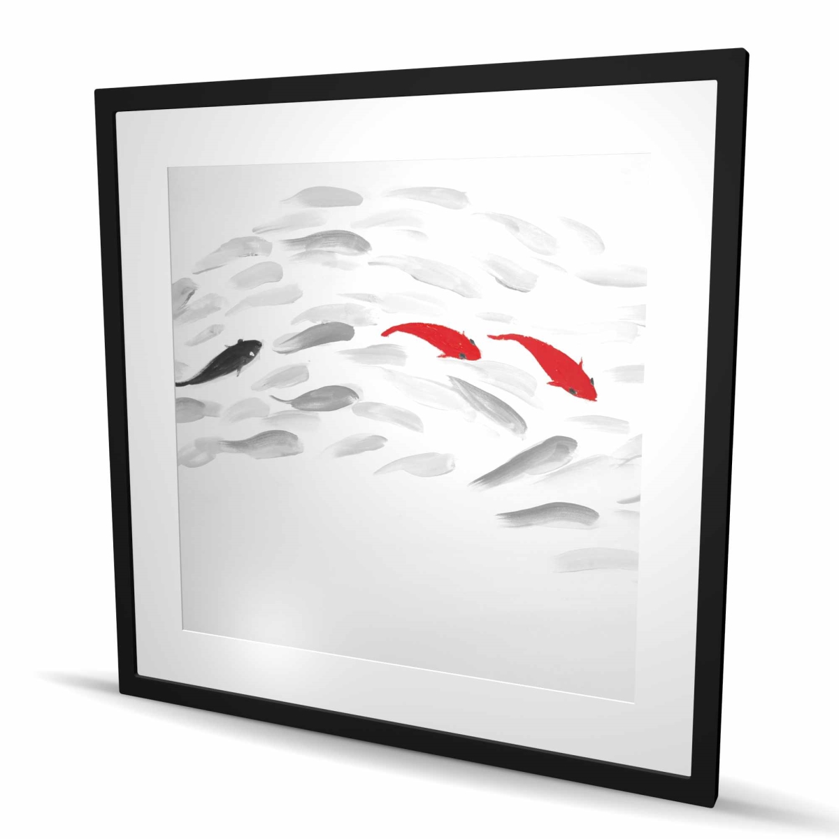 C1FM3636HDHMGL 36 x 36 in. Swimming Fish Wave - Red Asian Framed Matted Print Decor