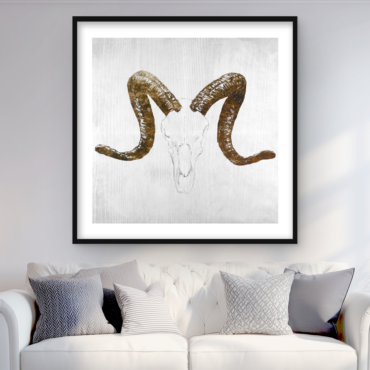 C1FM3636UT03RL 36 x 36 in. Aeries Skull with Brown Horns - Rustic Framed Print Decor