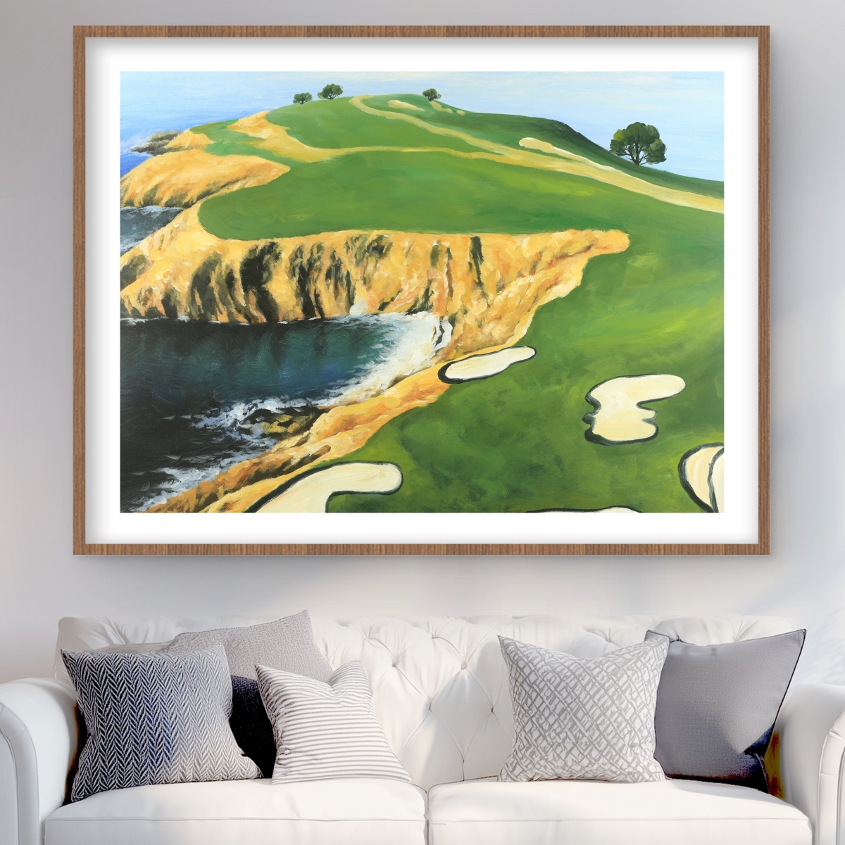 C1FM36486EC59S 36 x 48 in. Pebble Beach Golf Links Coastal Blue Framed Matted Print