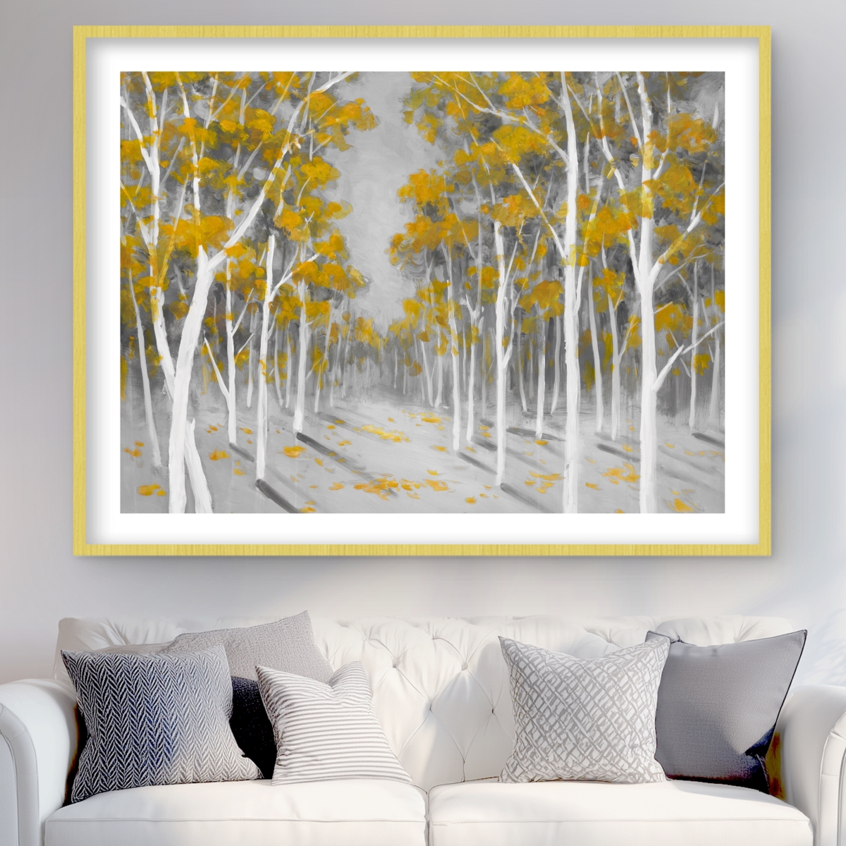 C1FM3648BD4ZZZ 36 x 48 in. Yellow Birch Forest - Trees Yellow Framed Matted Print Decor