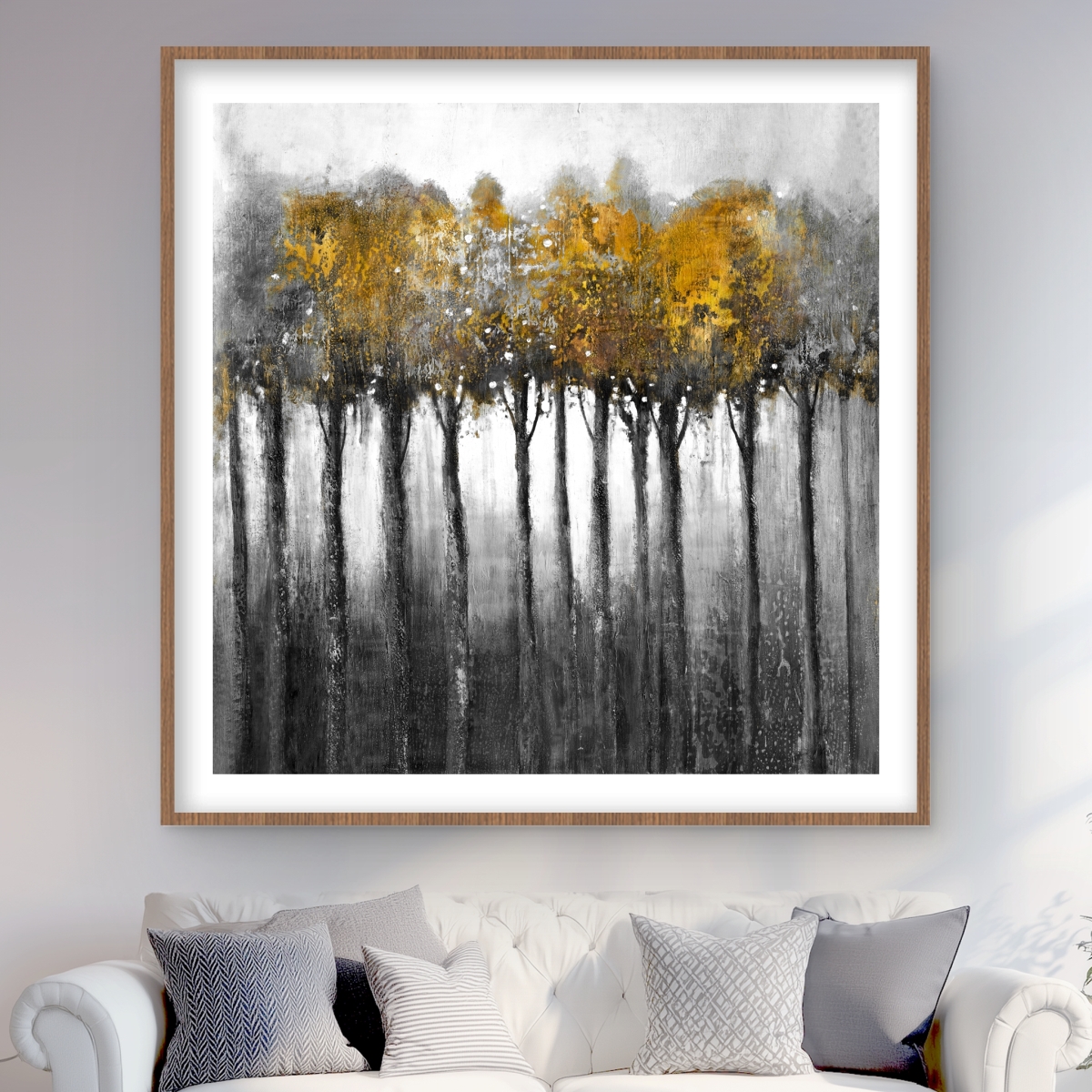C1FM4848QS7HMN 48 x 48 in. Illuminated Forest - Gray Office Framed Matted Print Decor