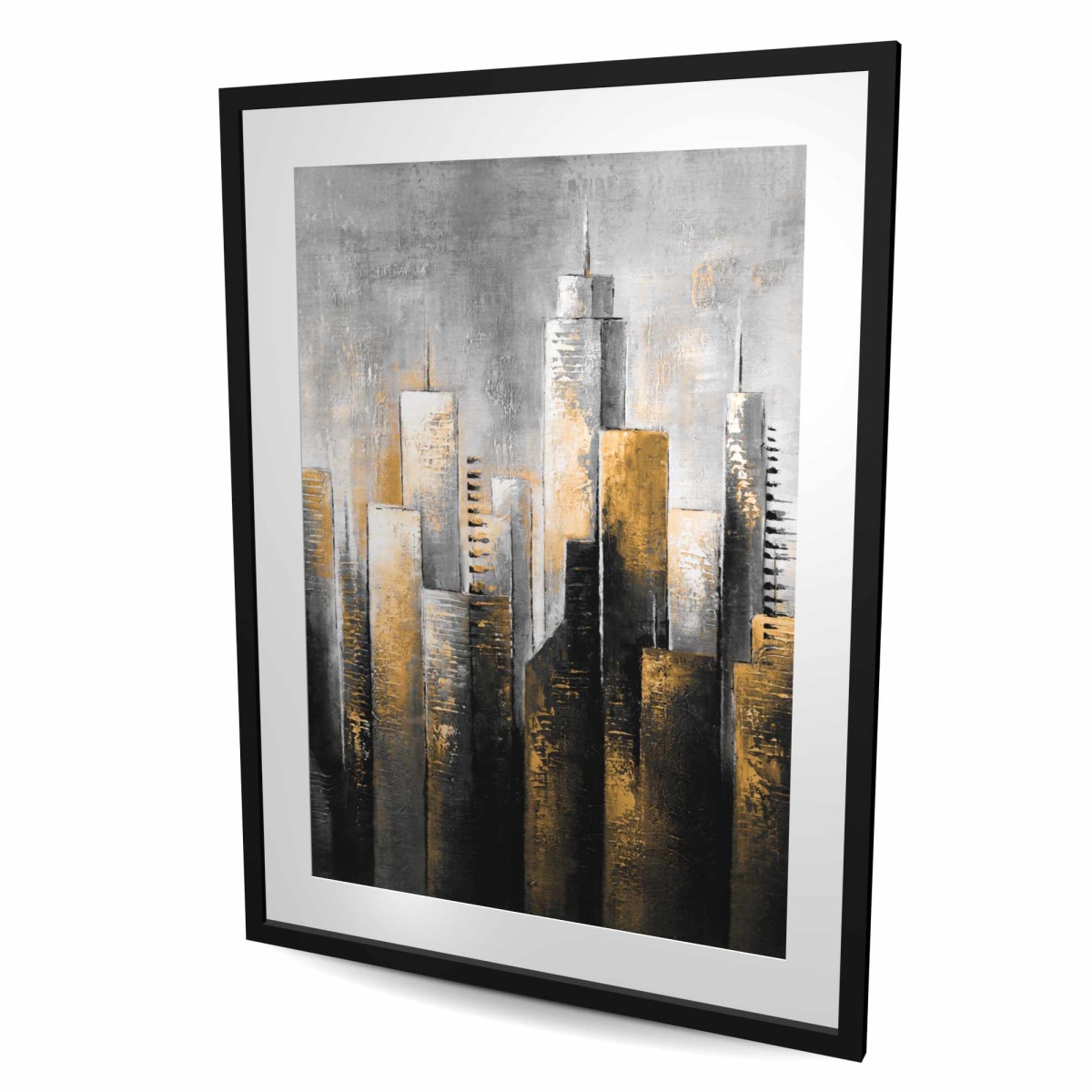 C1FM3648F7VFD3 36 x 48 in. Abstract Skyline - Yellow Framed Matted Print for Home Decor