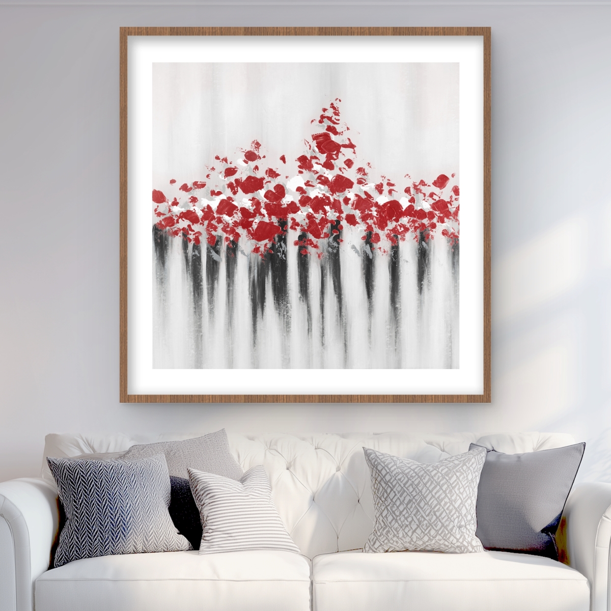 C1FM3636NIUUU9 36 x 36 in. Falling Red Dot - Abstract Shapes Framed Matted Print Decor