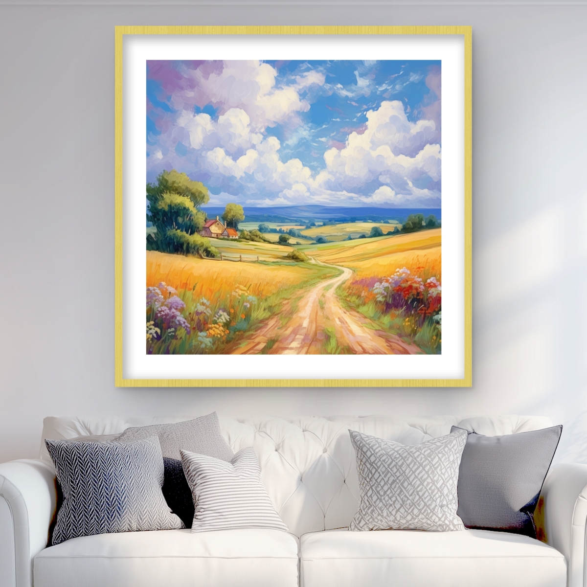C1FM3636NK6LJP 36 x 36 in. Small Country House - Trees Rustic Framed Matted Print Decor