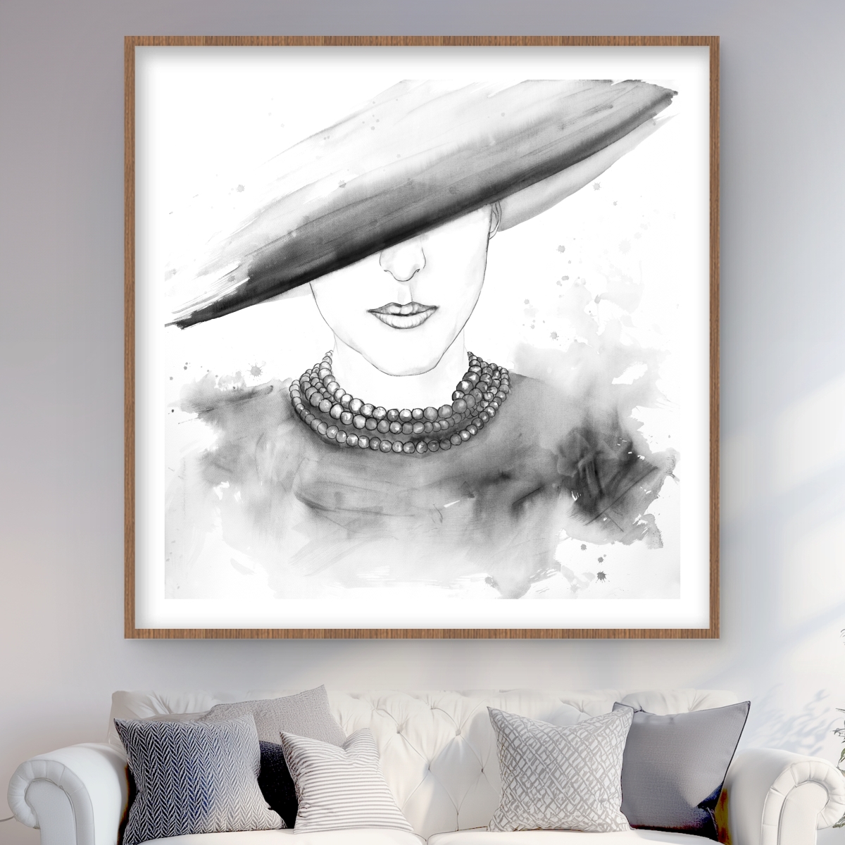 C1FM4848BVPXFQ 48 x 48 in. Mysterious Lady with A Hat - Black Framed Matted Print Decor