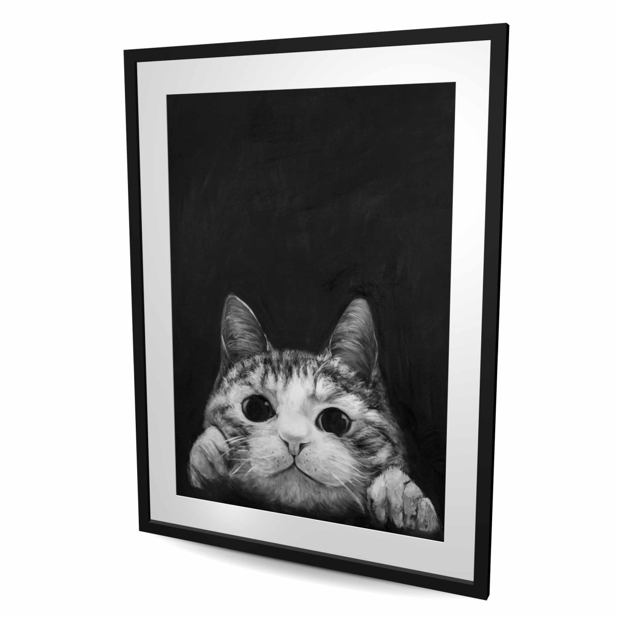 C1FM36482AQL8T 36 x 48 in. Curious Cat - Gray Framed Matted Print for Home Decor