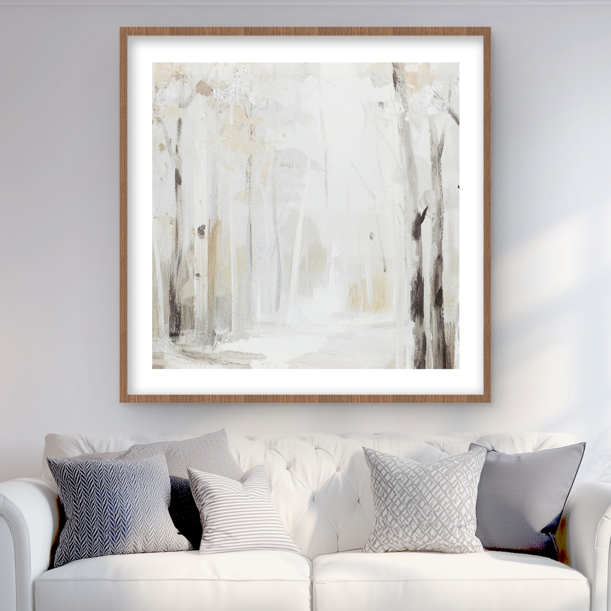 C1FM363671ITXT 36 x 36 in. Winter Forest - Trees Beige Framed Matted Print - Home Decor