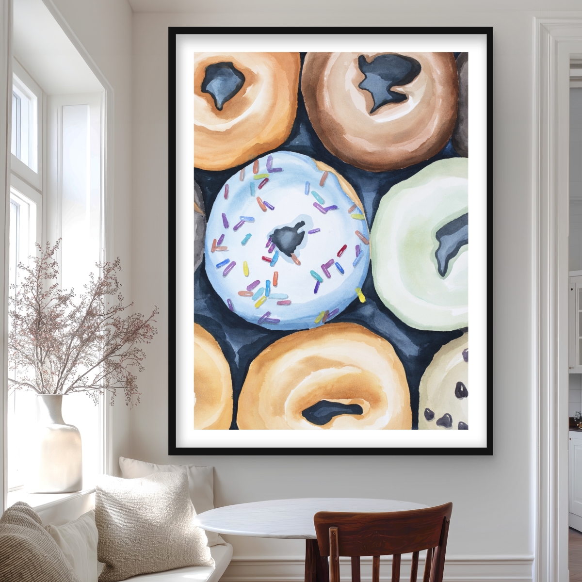 C1FM3648AGG9YK 36 x 48 in. Watercolor Doughnuts with Icing - Framed Matted Print Decor