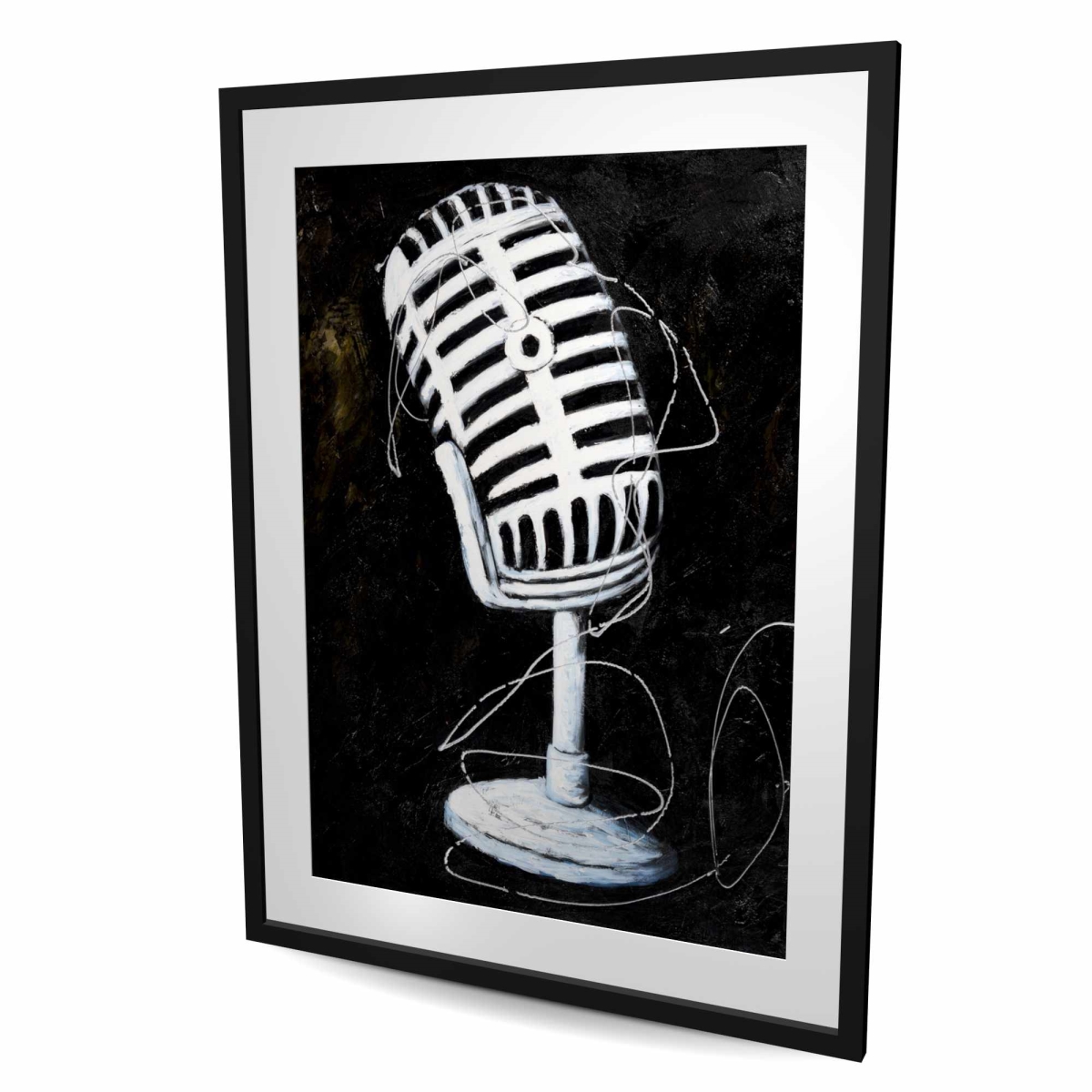 C1FM3648M4BDIM 36 x 48 in. Microphone - Black Man Cave Framed Matted Print - Home Decor