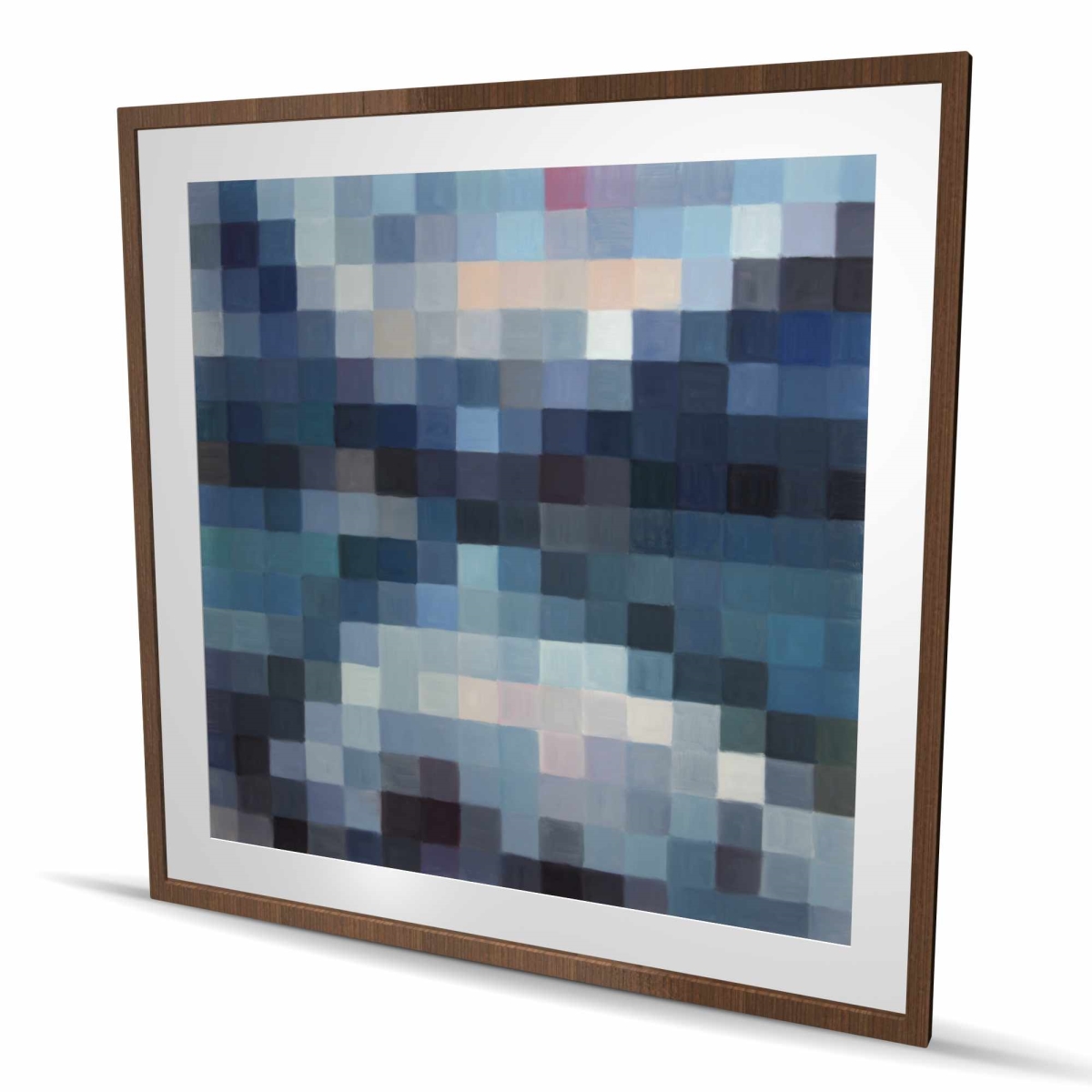 C1FM48483OXM2O 48 x 48 in. Pixelated Mountainous Landscape - Blue Framed Matted Print