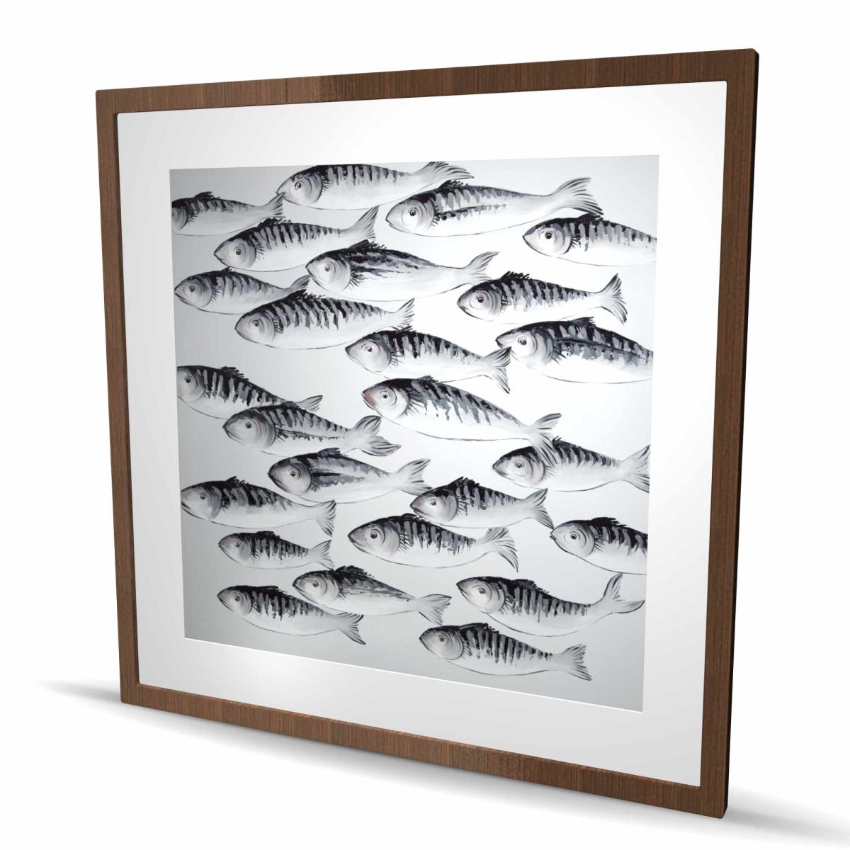 C1FM3636QWU9BG 36 x 36 in. Gray School of Fish - Framed Matted Print for Bedroom Decor