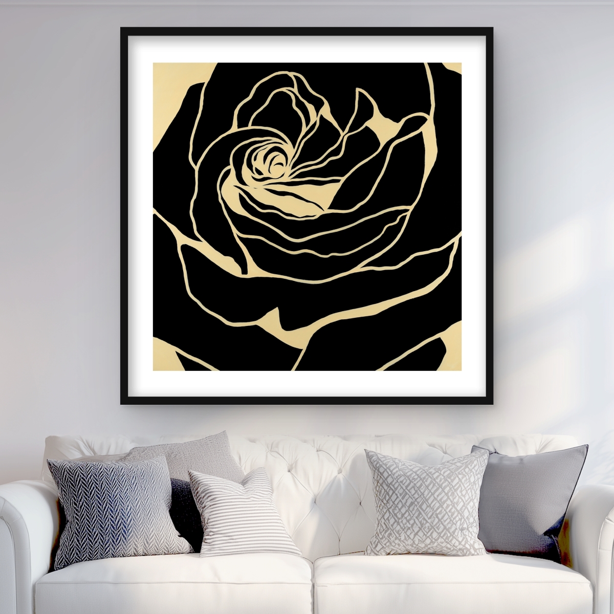 C1FM3636C7AL7G 36 x 36 in. Silhouette of A Rose - Beige Floral Framed Print for Decor
