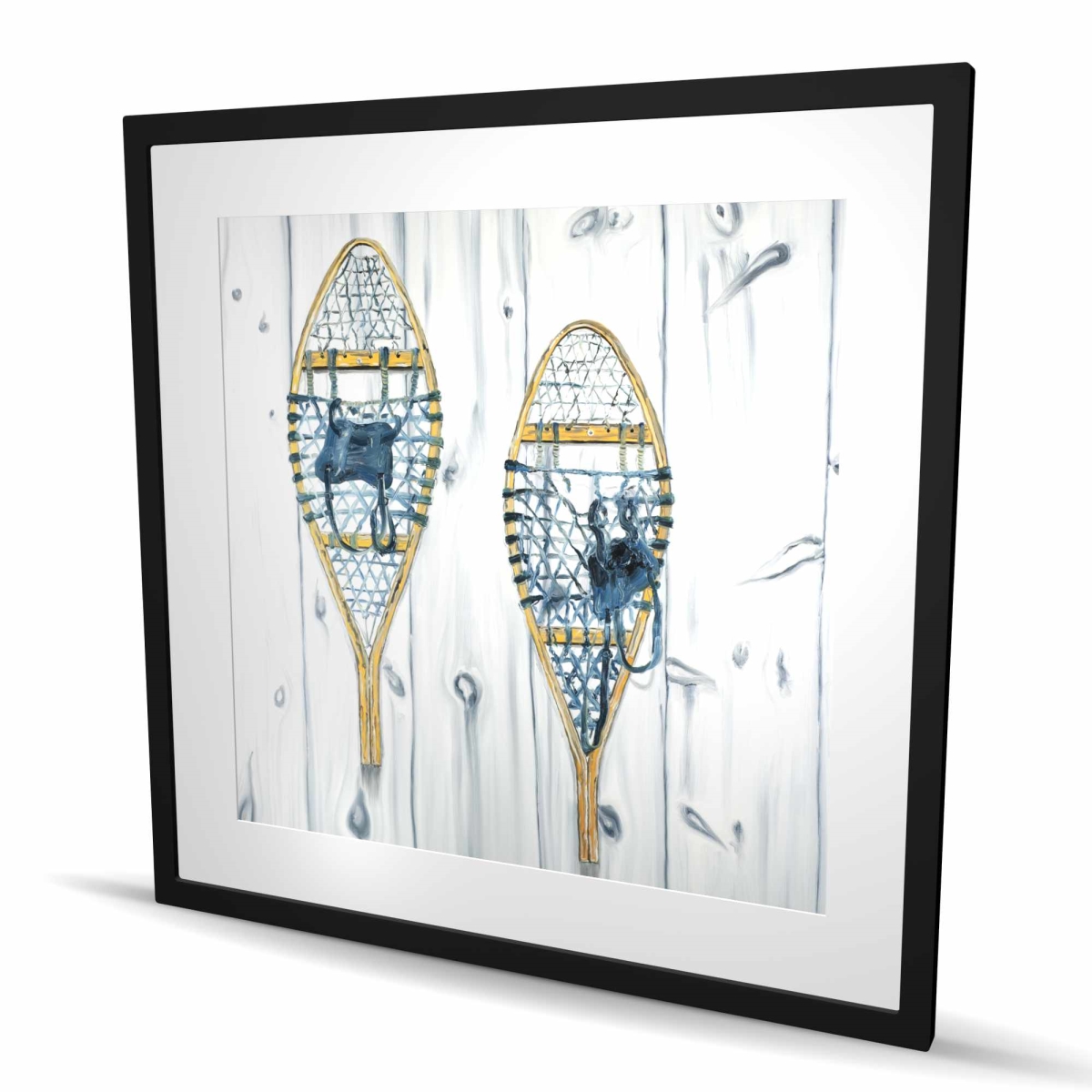 C1FM36365ZSB8P 36 x 36 in. Vintage Wood Snowshoes - Blue Man Cave Framed Print Decor