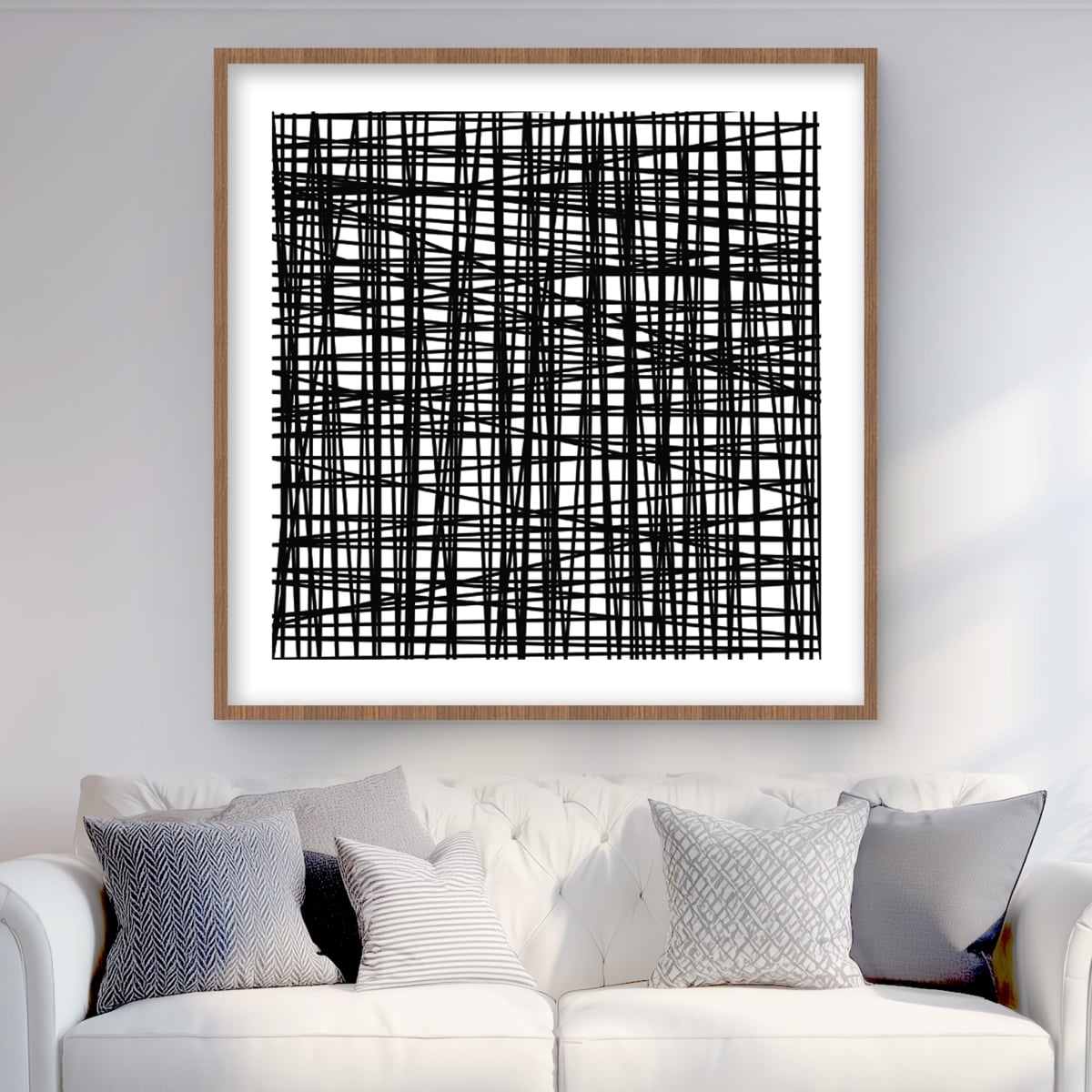 C1FM36366IPB0C 36 x 36 in. Abstract Small Stripes - Black Shapes Framed Matted Print