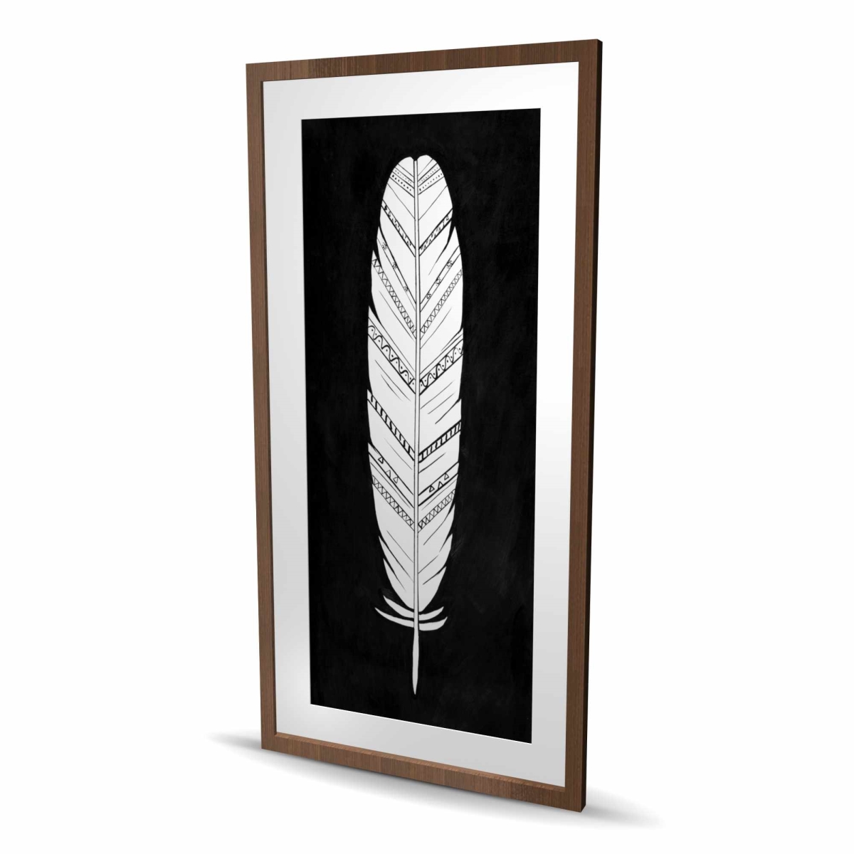 C1FM2448V08J37 24 x 48 in. Feather with Patterns - Black Bird Framed Matted Print Decor