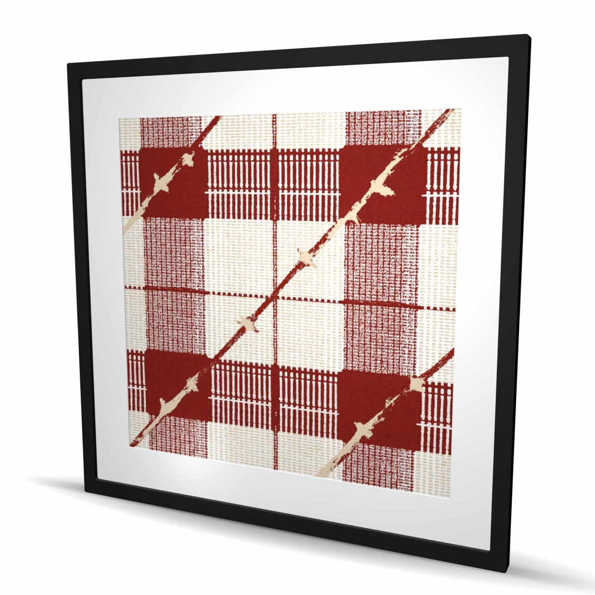 C1FM36367VZ03U 36 x 36 in. Red Square Pattern - Blue Framed Matted Print for Home Decor