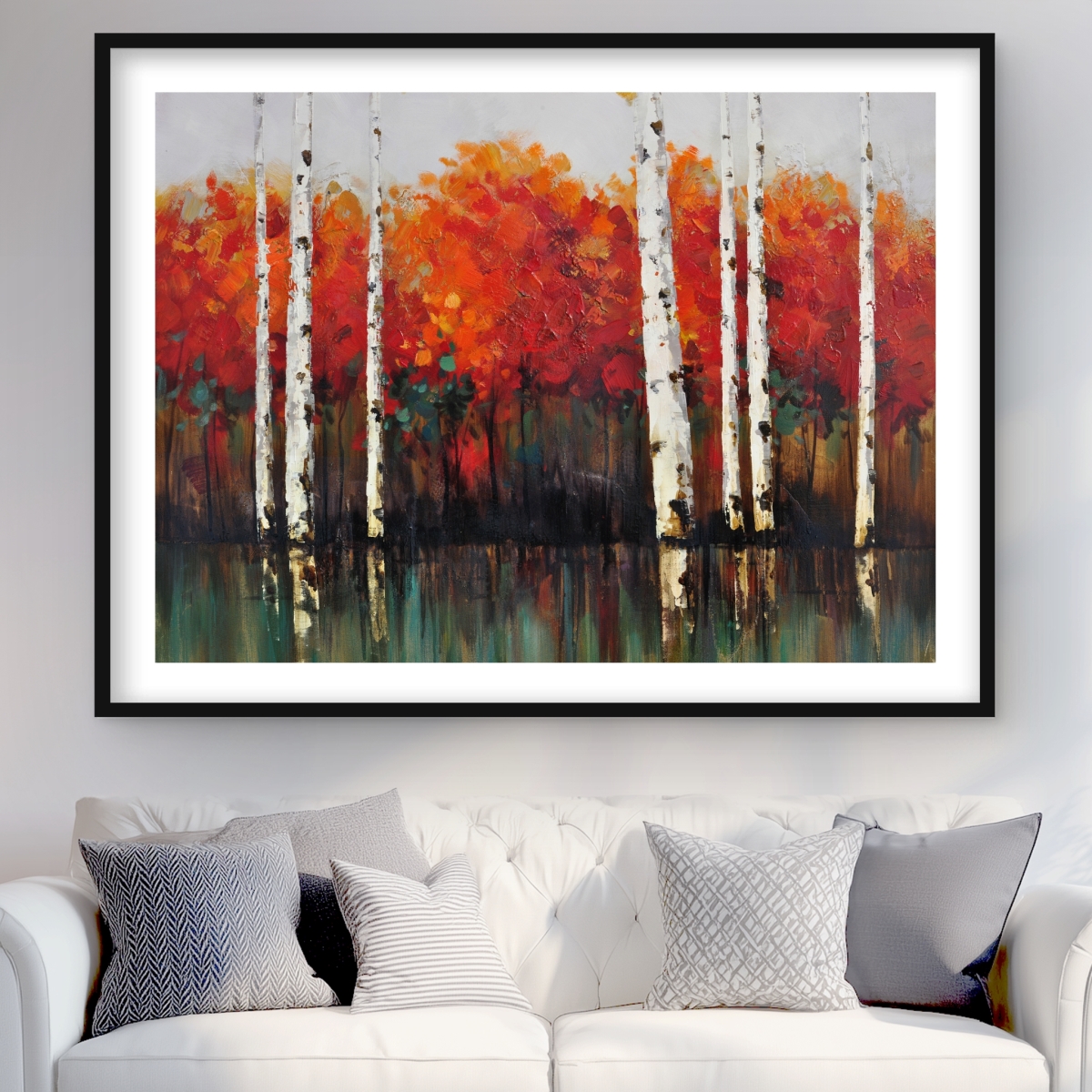 C1FM3648BB6DGR 36 x 48 in. Birches by Fall - Orange Framed Matted Print for Home Decor