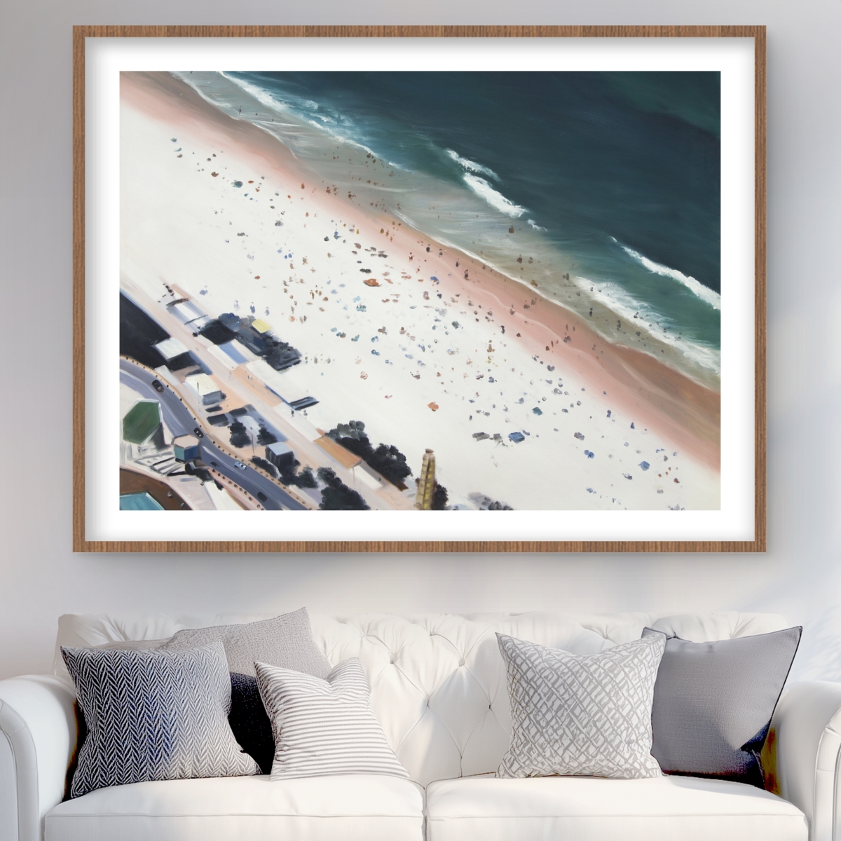 C1FM3648Q87A5J 36 x 48 in. Hot Day At the Beach - Blue Coastal Framed Matted Print