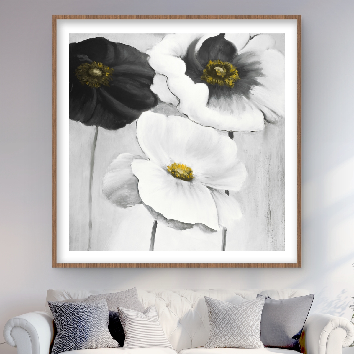 C1FM4848C5U1KW 48 x 48 in. Assorted White Flowers - Bathroom Framed Matted Print Decor