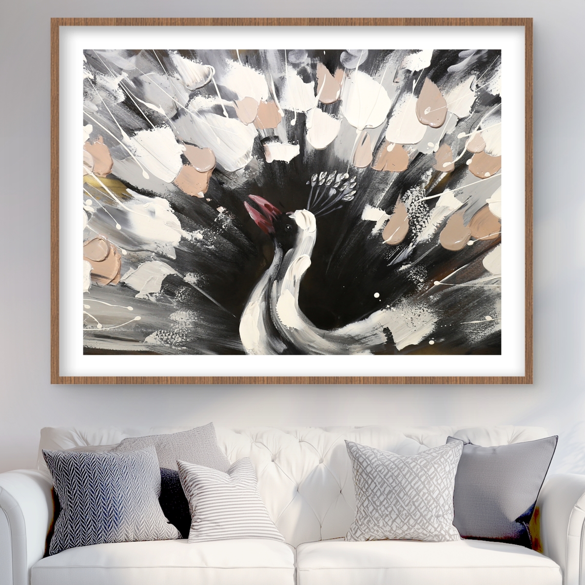 C1FM3648XSWGNS 36 x 48 in. Spotted Abstract Peacock - Exotic Framed Matted Print Decor