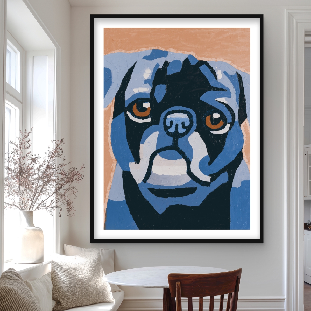 C1FM3648DLJ91B 36 x 48 in. Flash the Pug - Framed Matted Print for Home Decor