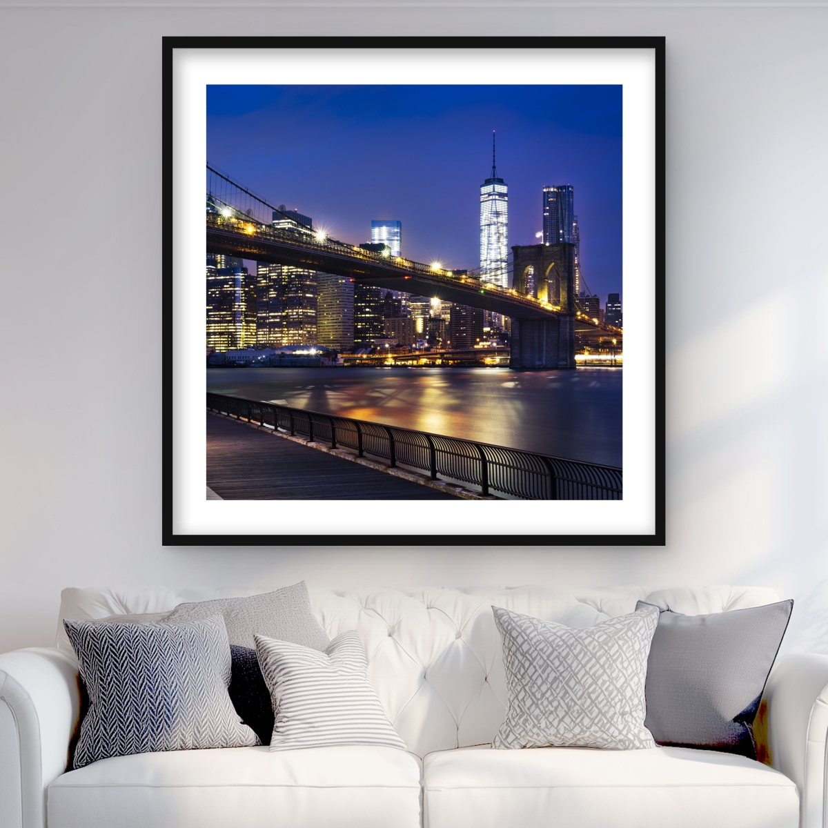 C1FM36366E0IH5 36 x 36 in. City At Night - Man Cave Cities Framed Matted Print Decor