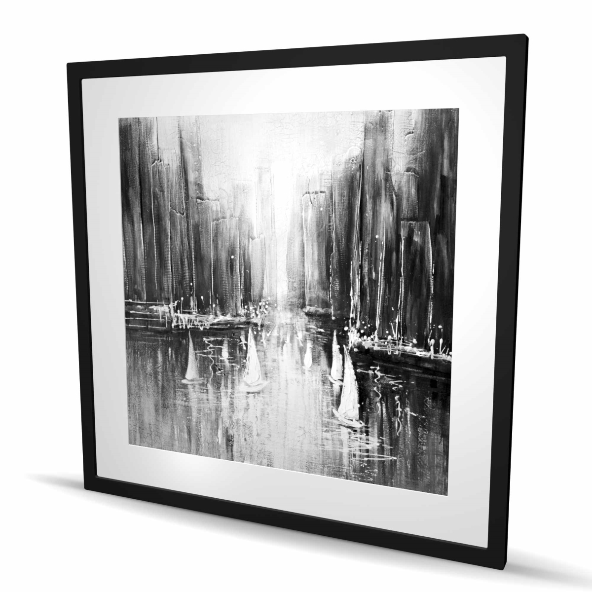 C1FM3636ALYVSL 36 x 36 in. Grayscale Boats on the Water - Black & White Framed Print