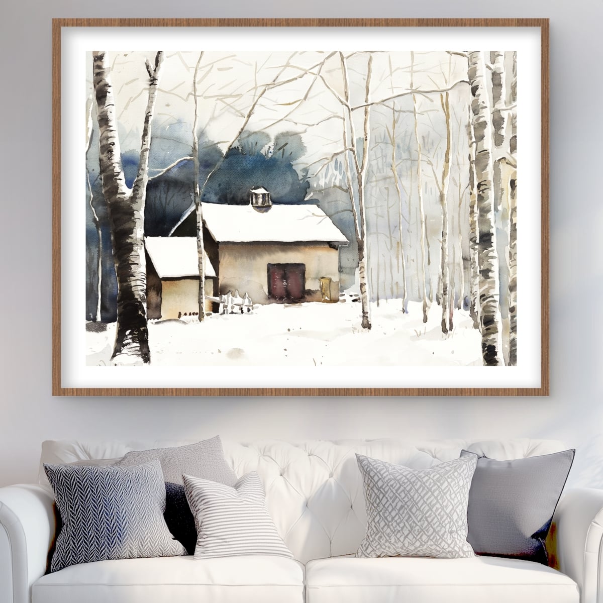 C1FM36487BGBYA 36 x 48 in. Small Winter Barn - Scandinavian Framed Matted Print Decor