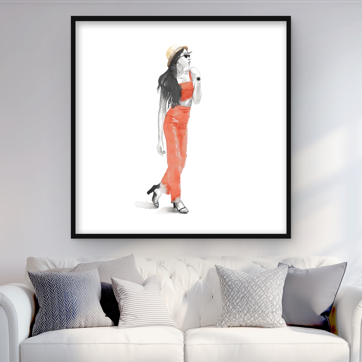 C1FM3636BL1V8E 36 x 36 in. Strike the Pose - Bedroom Illustrative Framed Print Decor