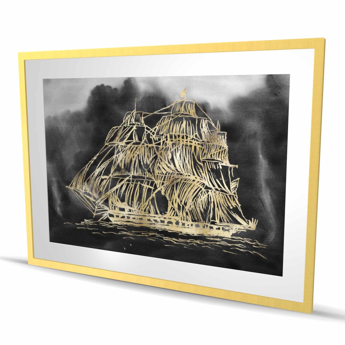 C1FM36482M2NJS 36 x 48 in. Old Sailing Ship Illustration - Black Framed Matted Print