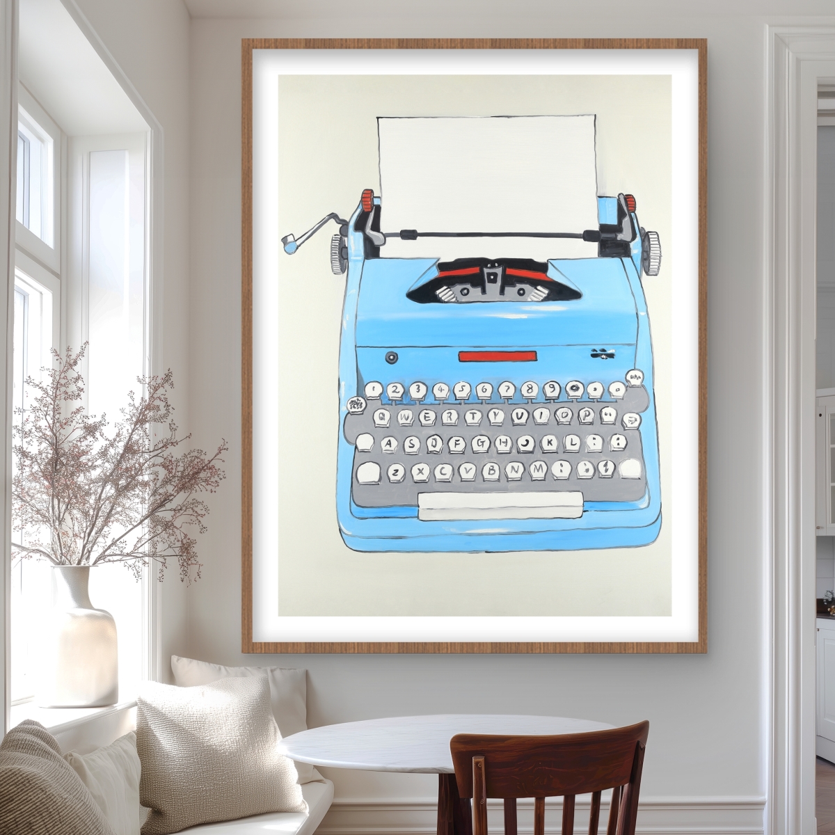 C1FM364897EJQ1 36 x 48 in. Blue Typewriter Machine Print - Framed Matted Home Decor