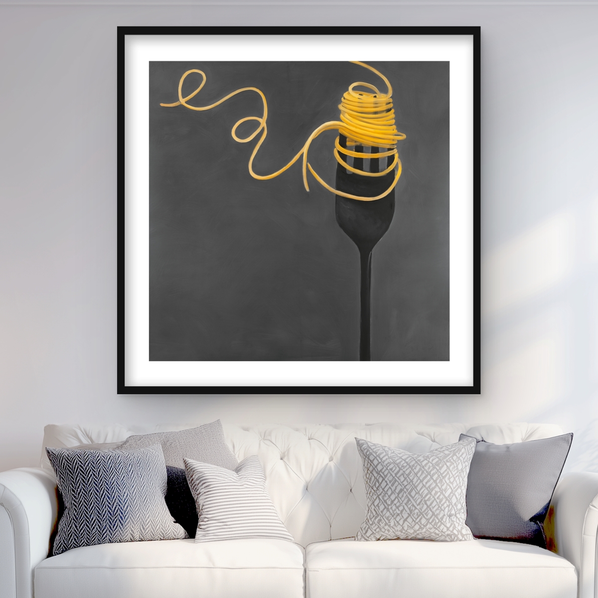 C1FM363685Y8J6 36 x 36 in. Spaghetti Pasta Around A Fork - Contemporary Framed Print