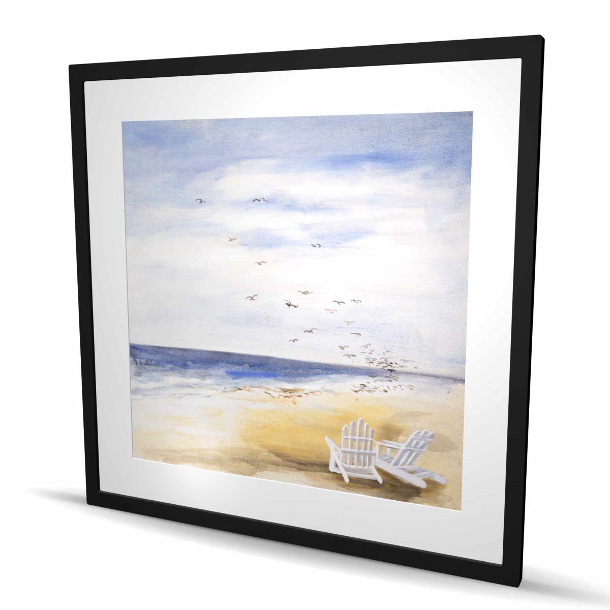 C1FM363688HHSW 36 x 36 in. Day At the Beach - Framed Matted Print for Living Room Decor