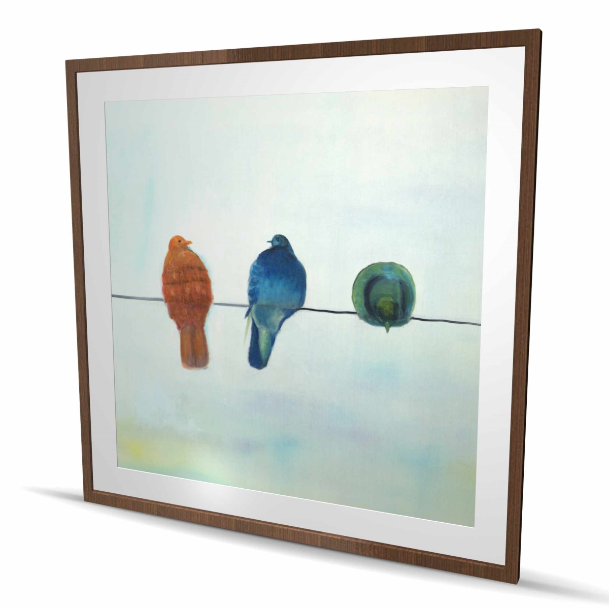 C1FM4848YTIPB7 48 x 48 in. Perched Abstract Birds - Framed Matted Print for Home Decor