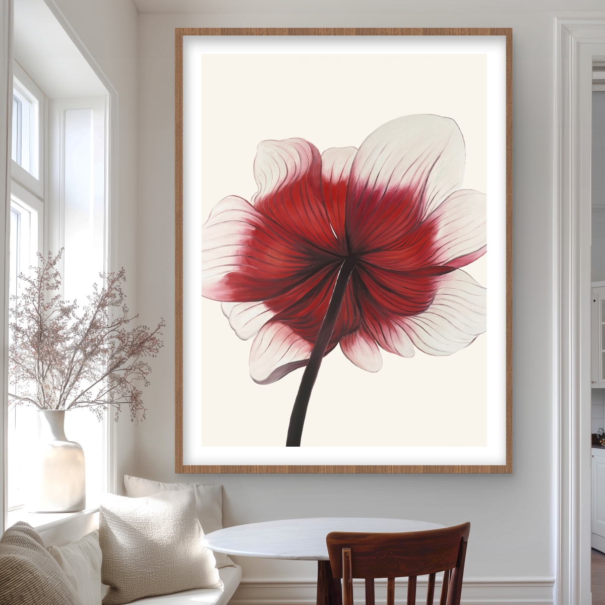 C1FM36487BNAX5 36 x 48 in. Anemone Red Flower - Hyperrealist Botanical Framed Print