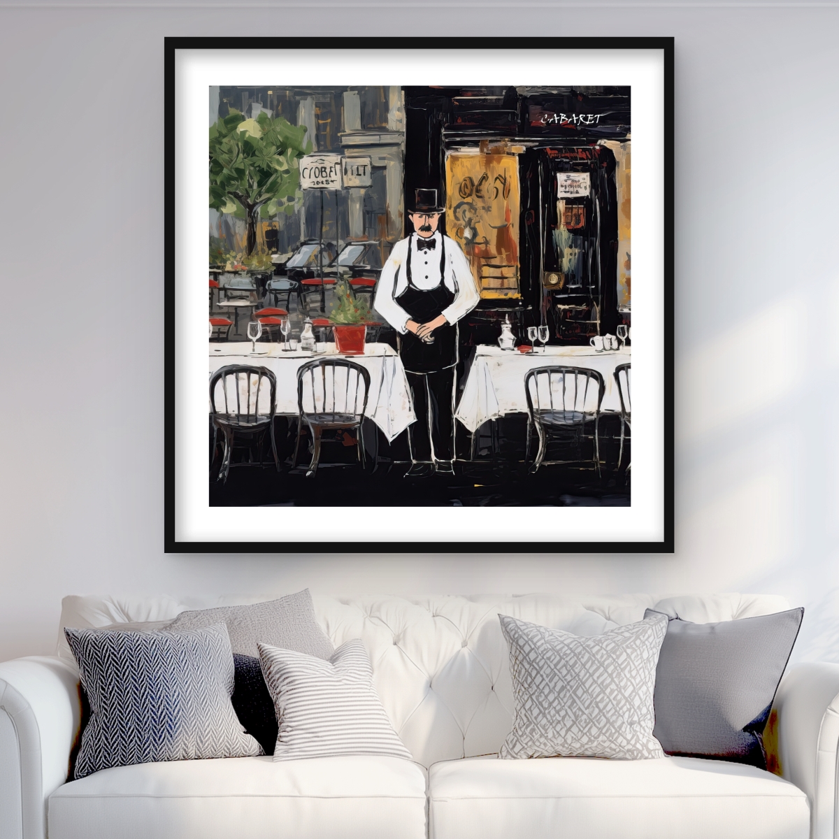 C1FM36366CPPRV 36 x 36 in. The Cabaret - Street Scenery Man Framed Matted Print Decor