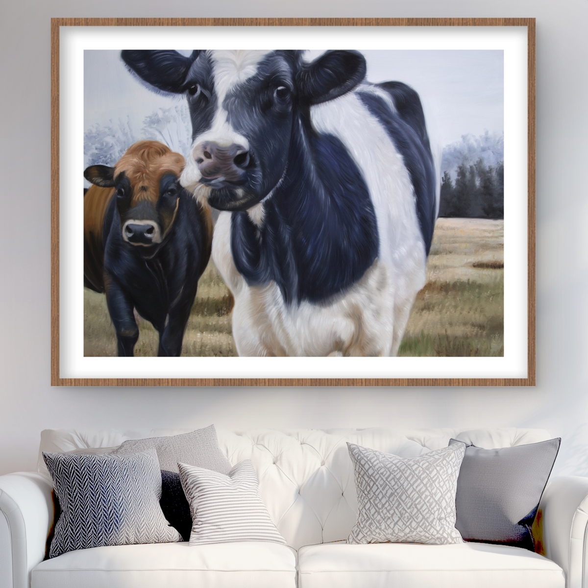 C1FM364820M40E 36 x 48 in. Two Cows Eating Grass - Rustic Brown Framed Matted Print