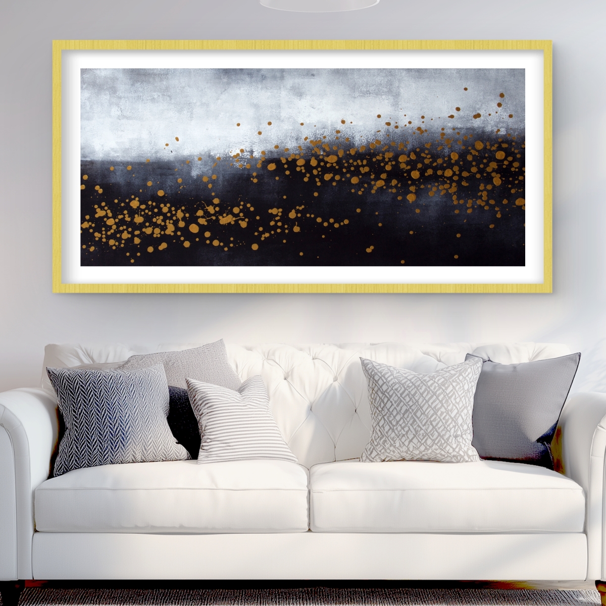 C1FM2448XWFKEJ 24 x 48 in. Two Shades of Gray with Gold Dots - Framed Matted Print