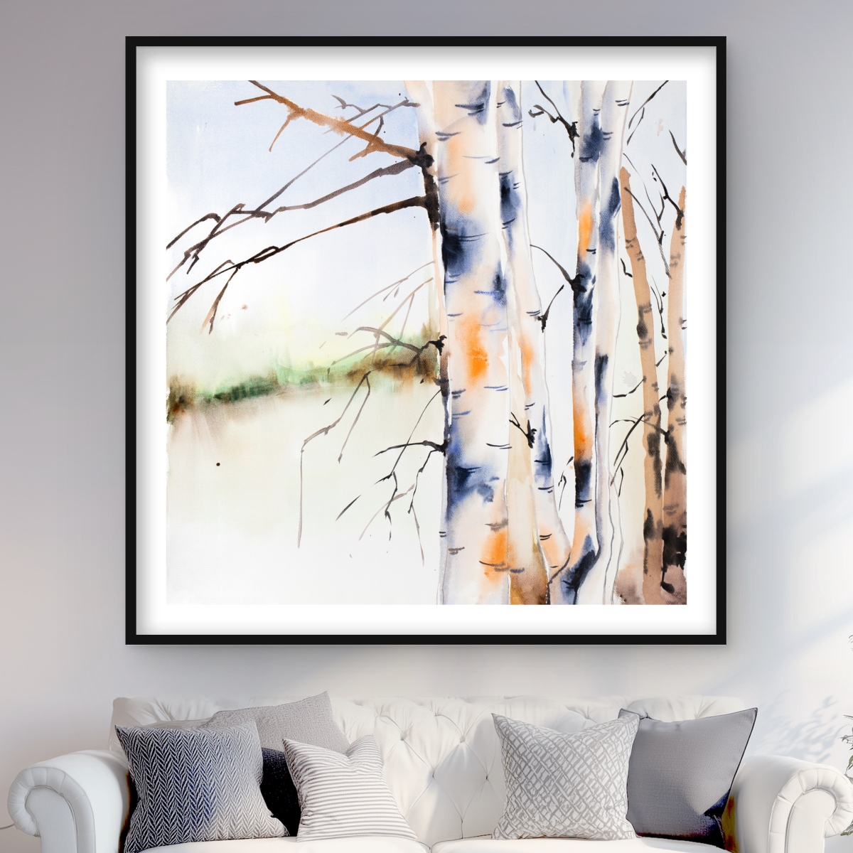 C1FM48489V1UB8 48 x 48 in. Birches Trunks - Framed Matted Print - Landscape Home Decor