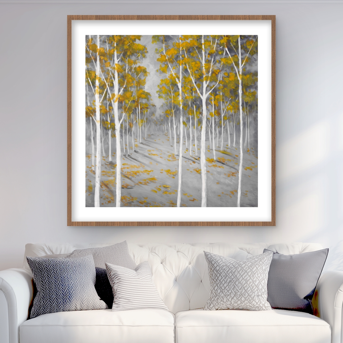 C1FM36365I6HG6 36 x 36 in. Birch Forest - Contemporary Trees Framed Matted Print Decor