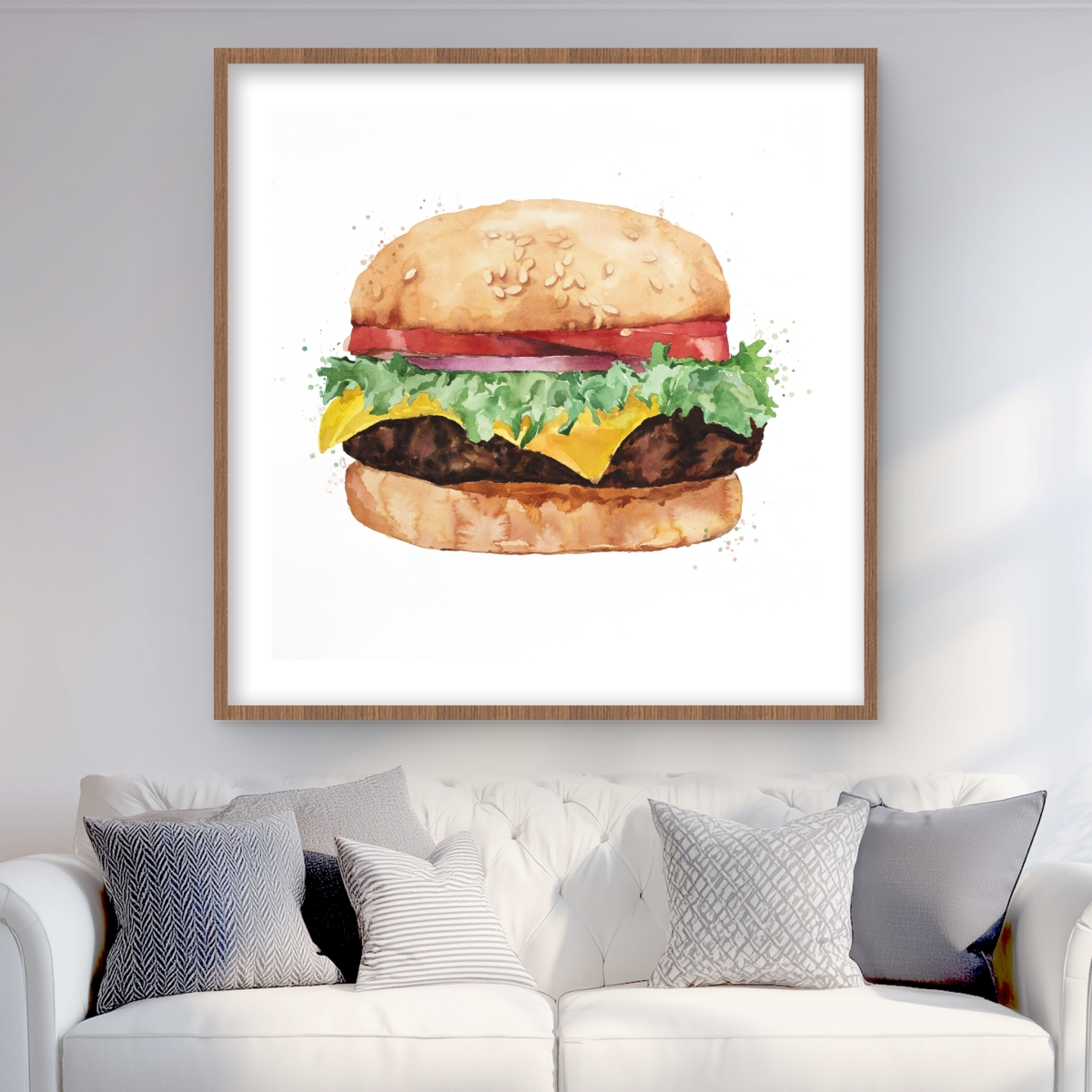C1FM36365RF5KY 36 x 36 in. Watercolor All Dressed Cheeseburger Print - Kitchen Decor