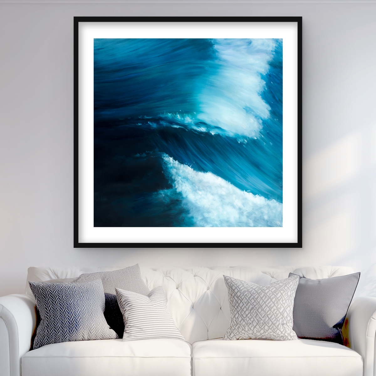 C1FM3636DPDHMQ 36 x 36 in. Unleashed Sea - Coastal White Framed Matted Print for Decor