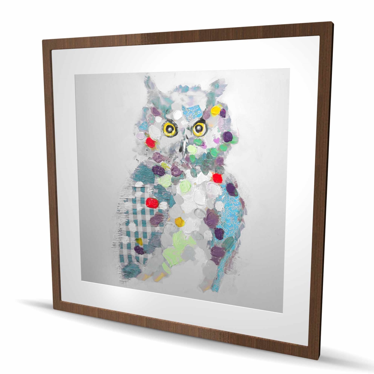 C1FM3636EB0YQD 36 x 36 in. Textured Abstract Owl - Turquoise Animals Framed Print Decor