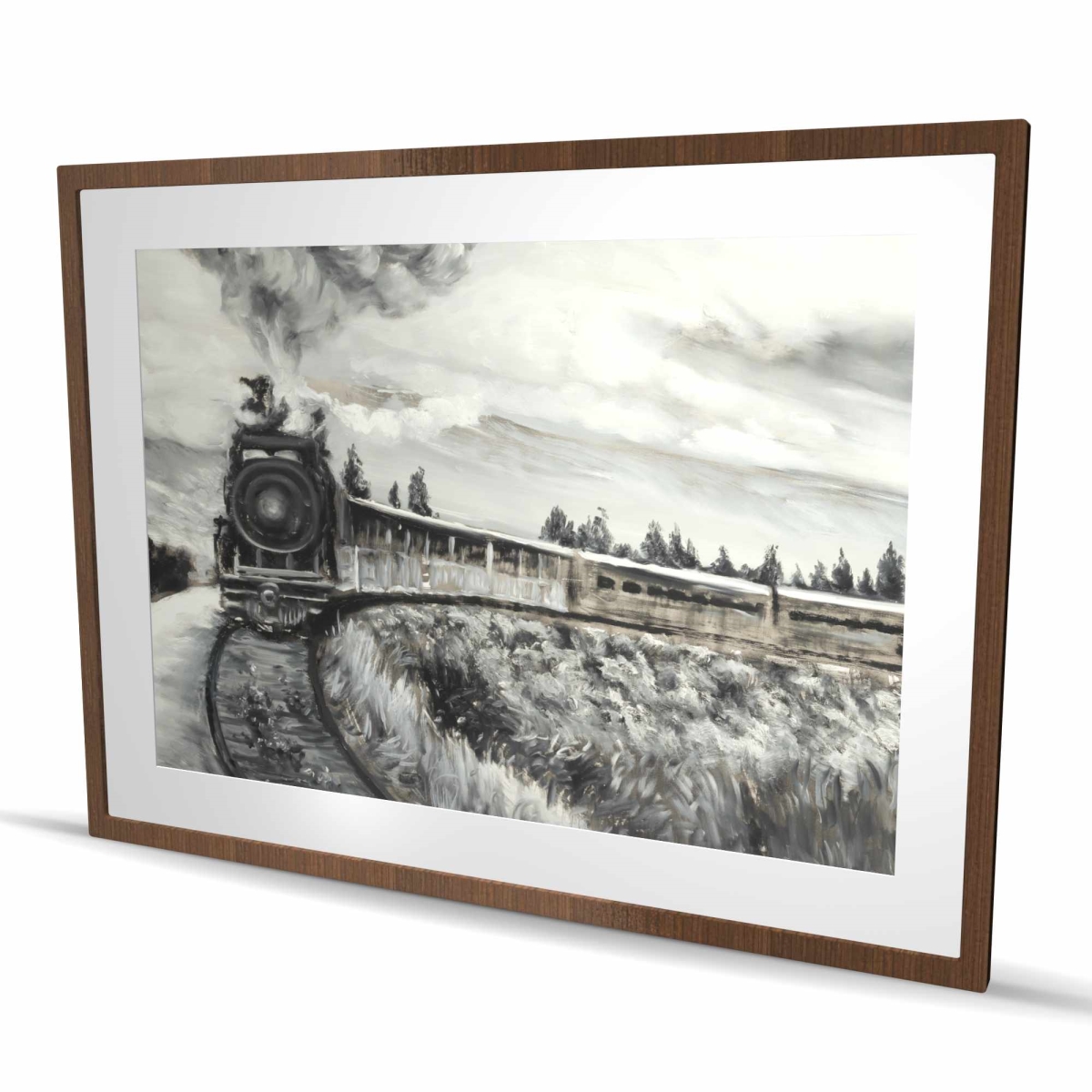 C1FM3648VKSQTS 36 x 48 in. Steam Engine Train Beige Framed Matted Print - Home Decor