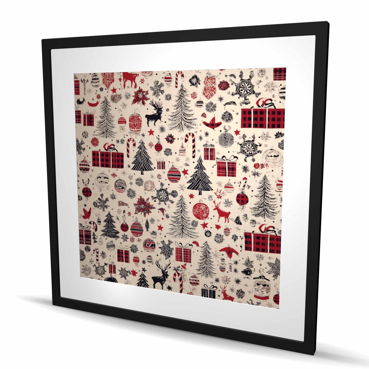 C1FM36369RBGGU 36 x 36 in. Christmas Gift Pattern - White Framed Matted Print Decor