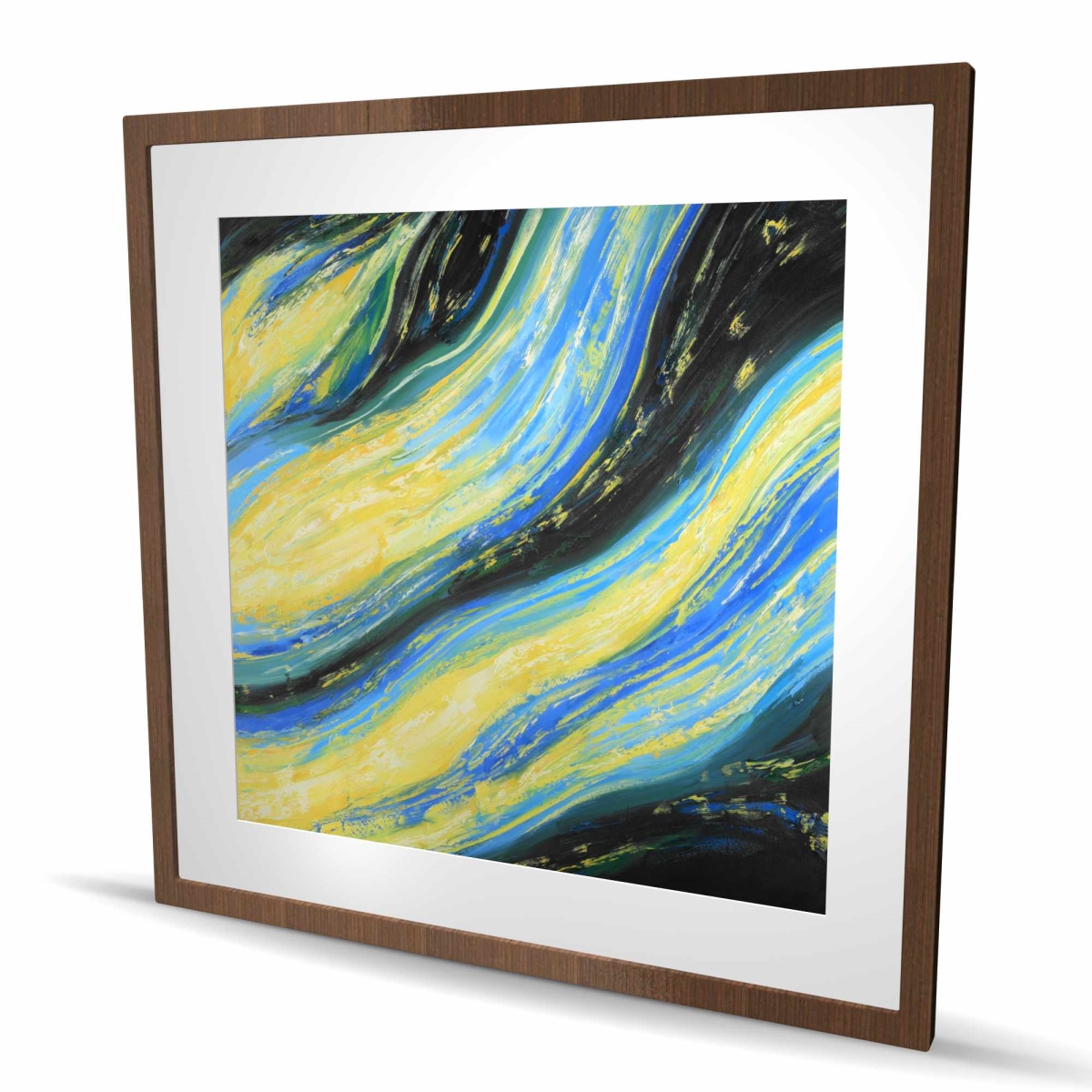 C1FM3636PBCC5W 36 x 36 in. Liquid Magic Wave - Black Framed Matted Print for Home Decor